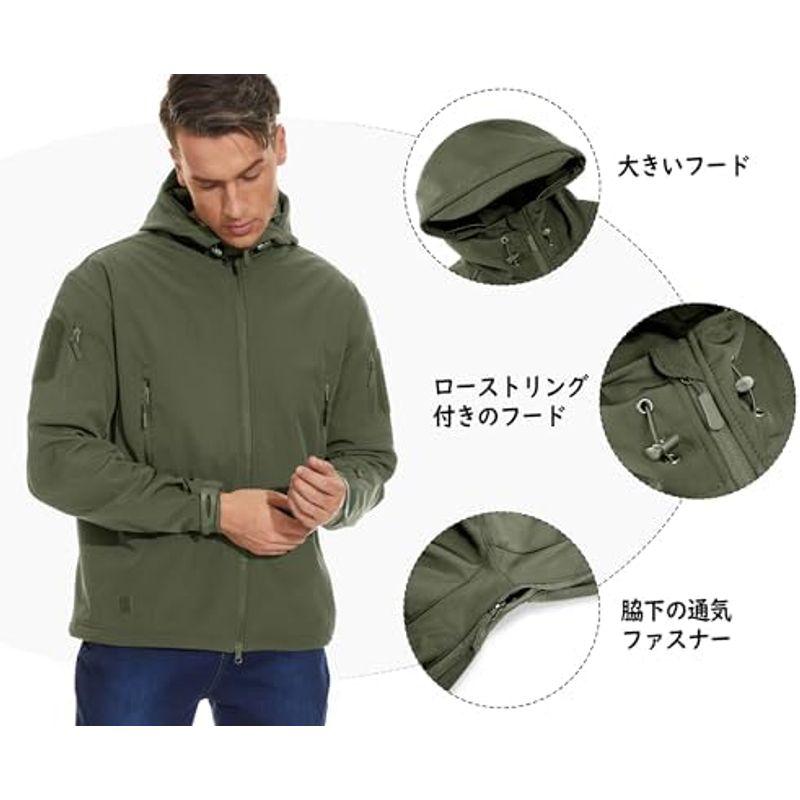 TACVASEN タクティカル ジャケット ソフト シェル アウトドア 保温 迷彩服 裏起毛 上着 多機能 登山 フード付 防水 ネイビー｜villageused｜11