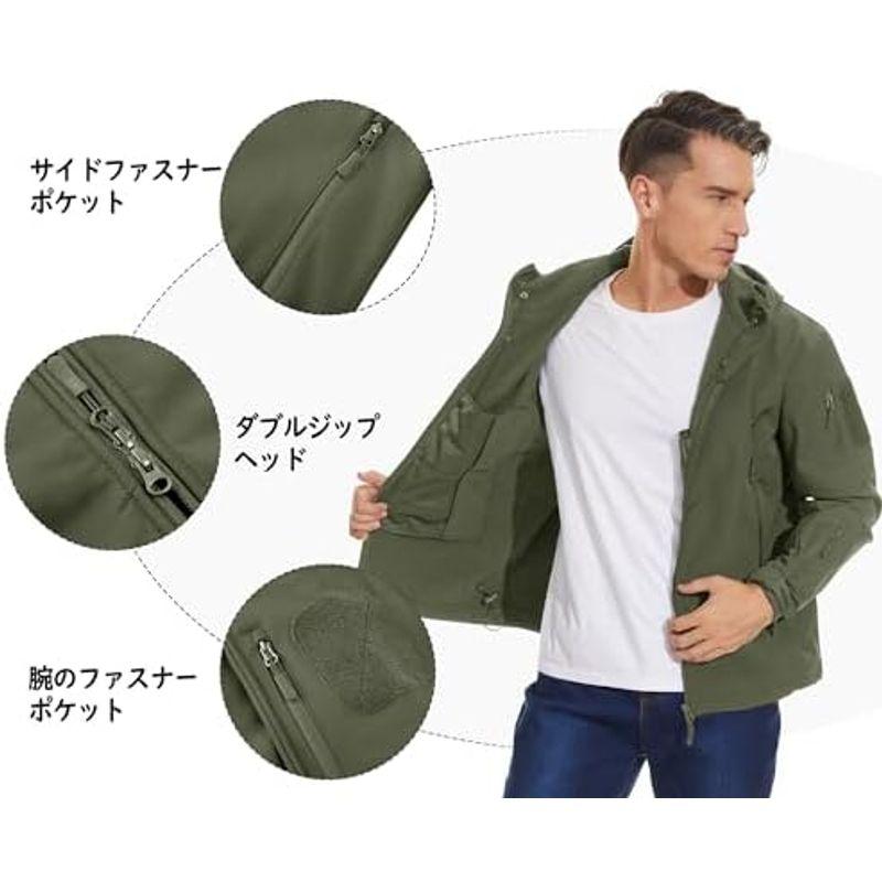 TACVASEN タクティカル ジャケット ソフト シェル アウトドア 保温 迷彩服 裏起毛 上着 多機能 登山 フード付 防水 ネイビー｜villageused｜15