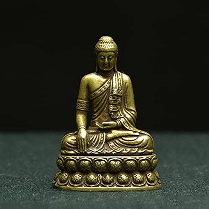 ミニ 仏像如来釈迦如来像 真鍮製（総高4.6cm、幅3.3cm、奥行き2.1cm 