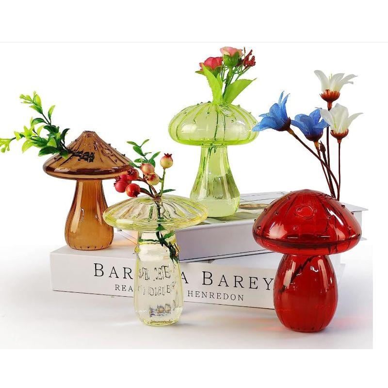 4個きのこ形ガラス花瓶、プランター透明水耕花瓶、装飾センター