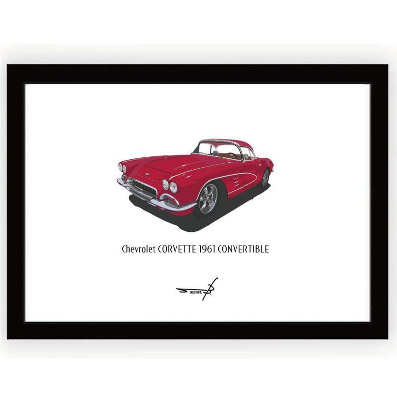 ポスター　横　特寸法　アンティーク自動車　額装仕上げ品 ポスター ビンテージカーポップアート アメ車 A4額入り シボレー
