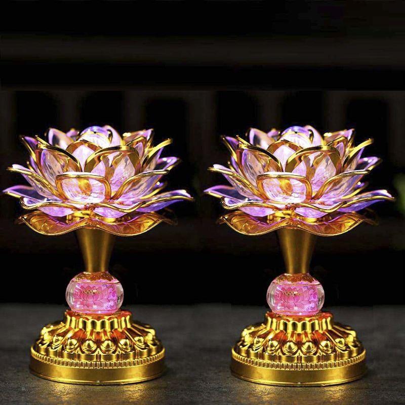 LIN-WELL 蓮華灯 蓮花 蓮の花 造花 光る蓮の花 仏花 ロータス 蓮華 2個