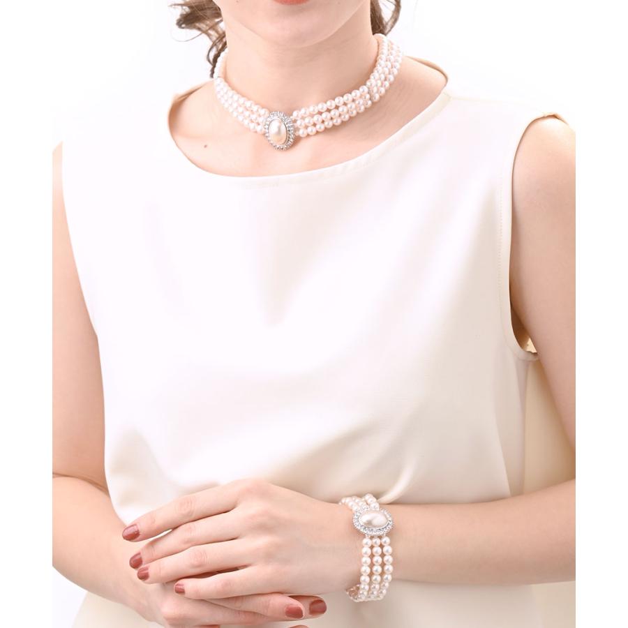 ヴァンテーヌ チョーカー パール ラインストーン ネックレス 3連