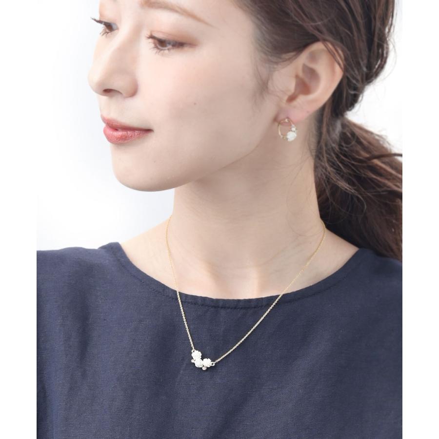 K18WG バラモチーフ ネックレス パール アメジストダイヤモンド装飾 K18WG バラモチーフ ネックレス パール アメジストダイヤモンド装飾