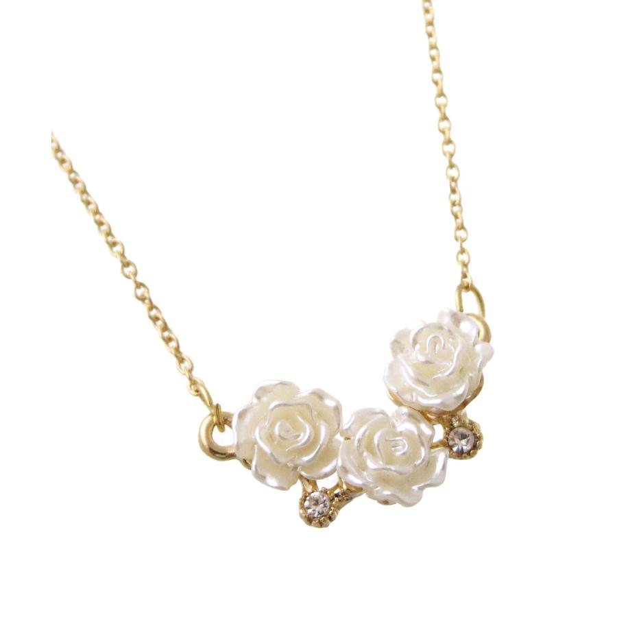ネックレス 薔薇 ローズ 3連 スライド式アジャスター 可憐 上品 バラ 