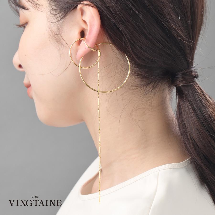 ヴァンテーヌ 【片耳販売】イヤーカフ 3連風 ビッグ リング ロング  