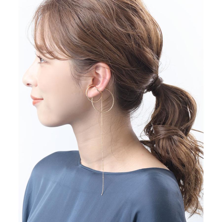 ヴァンテーヌ 【片耳販売】イヤーカフ 3連風リング ロングチェーン 