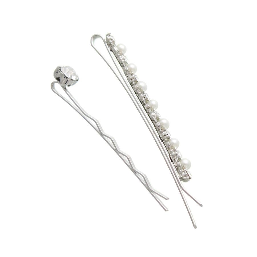ヴァンテーヌ ヘアピン 2本セット ビジュー ラインストーン パール