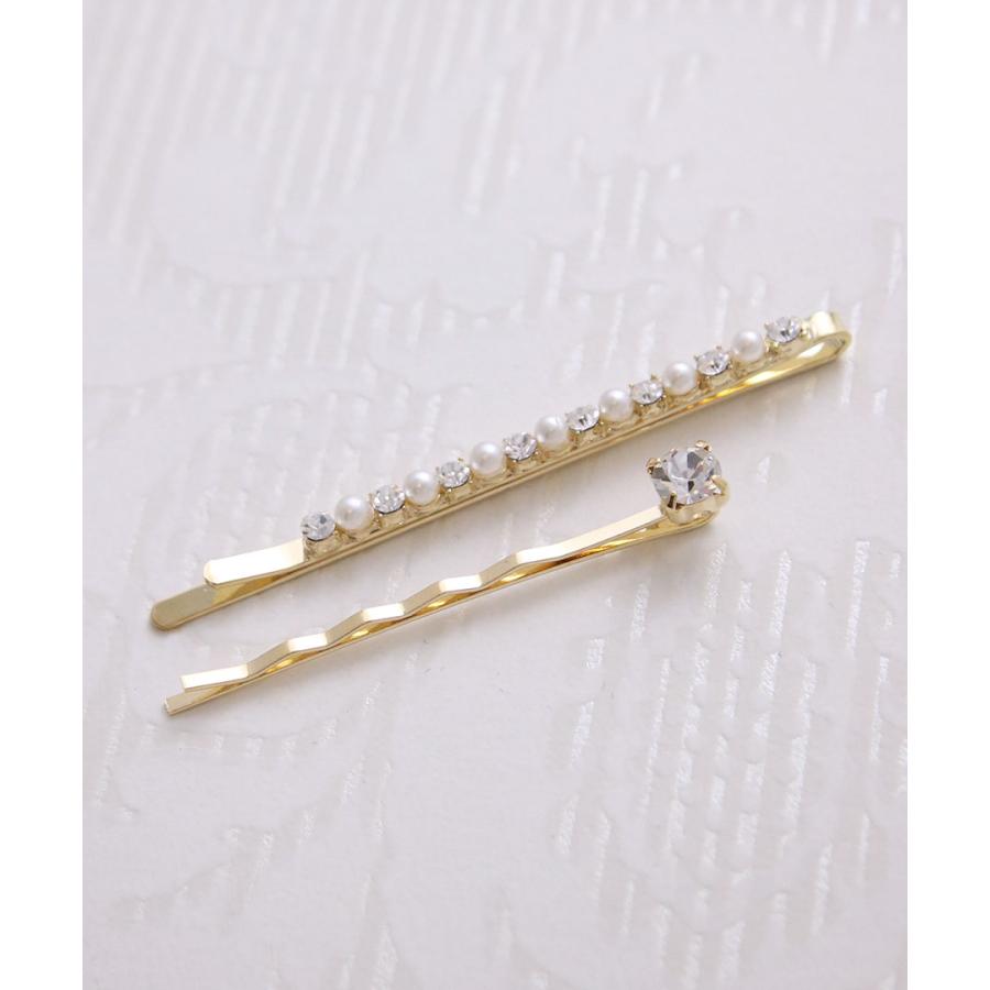ヴァンテーヌ ヘアピン 2本セット ビジュー ラインストーン パール