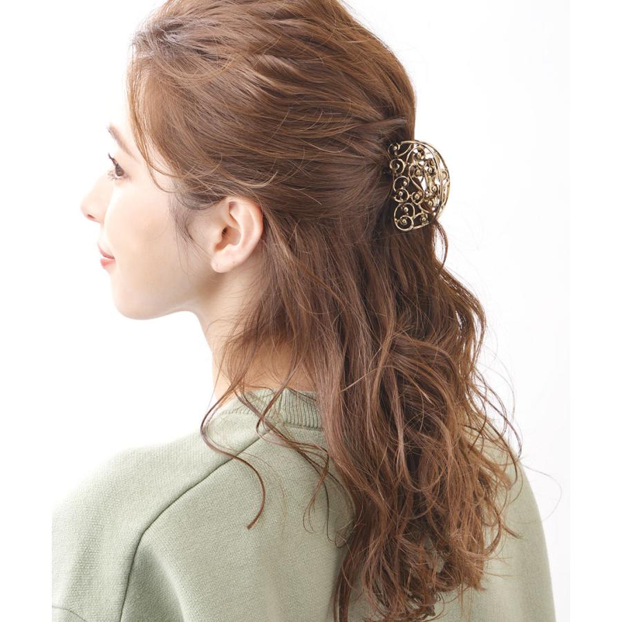 アンティーク調 ヘアクリップ ブラウン ゴールド ヴァンテーヌ アンティーク調透かし模様バンスクリップ ヘアクリップ