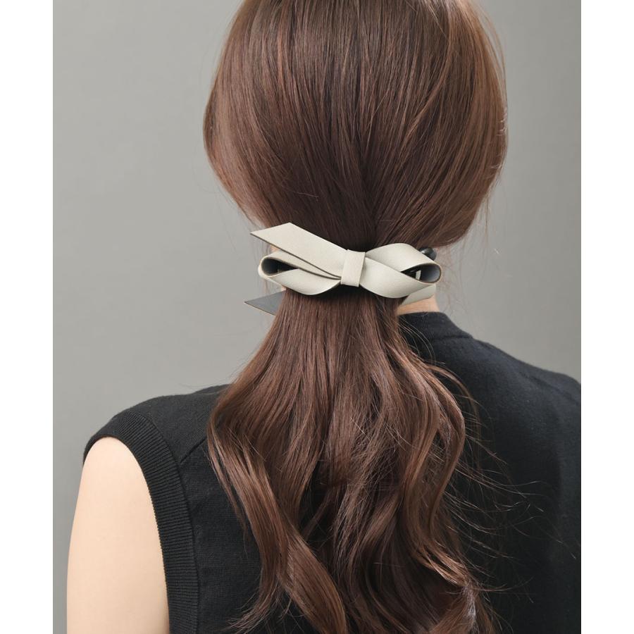 ヴァンテーヌ リボン バナナクリップ フェイクレザー ヘアクリップ