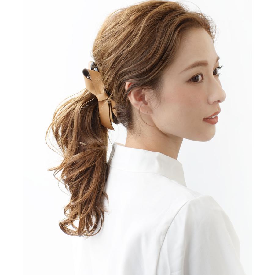 ヴァンテーヌ リボン バナナクリップ フェイクレザー ヘアクリップ