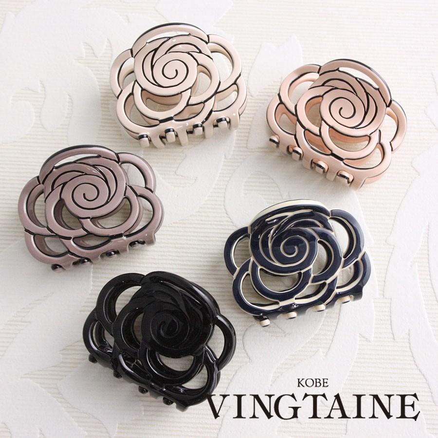 ヴァンテーヌ バンスクリップ ローズ 透かし模様 エナメル調 オフィス