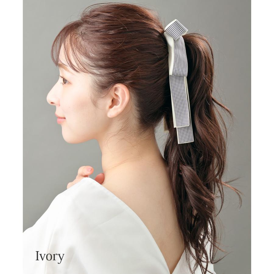 ヴァンテーヌ ギンガムチェック柄ロングリボン ポニーフック ヘアカフ