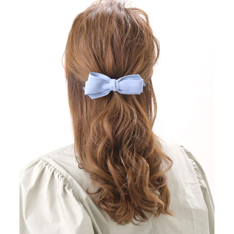 ヴァンテーヌ バレッタ ダンガリー デニム風 リボン ヘアクリップ ヘア
