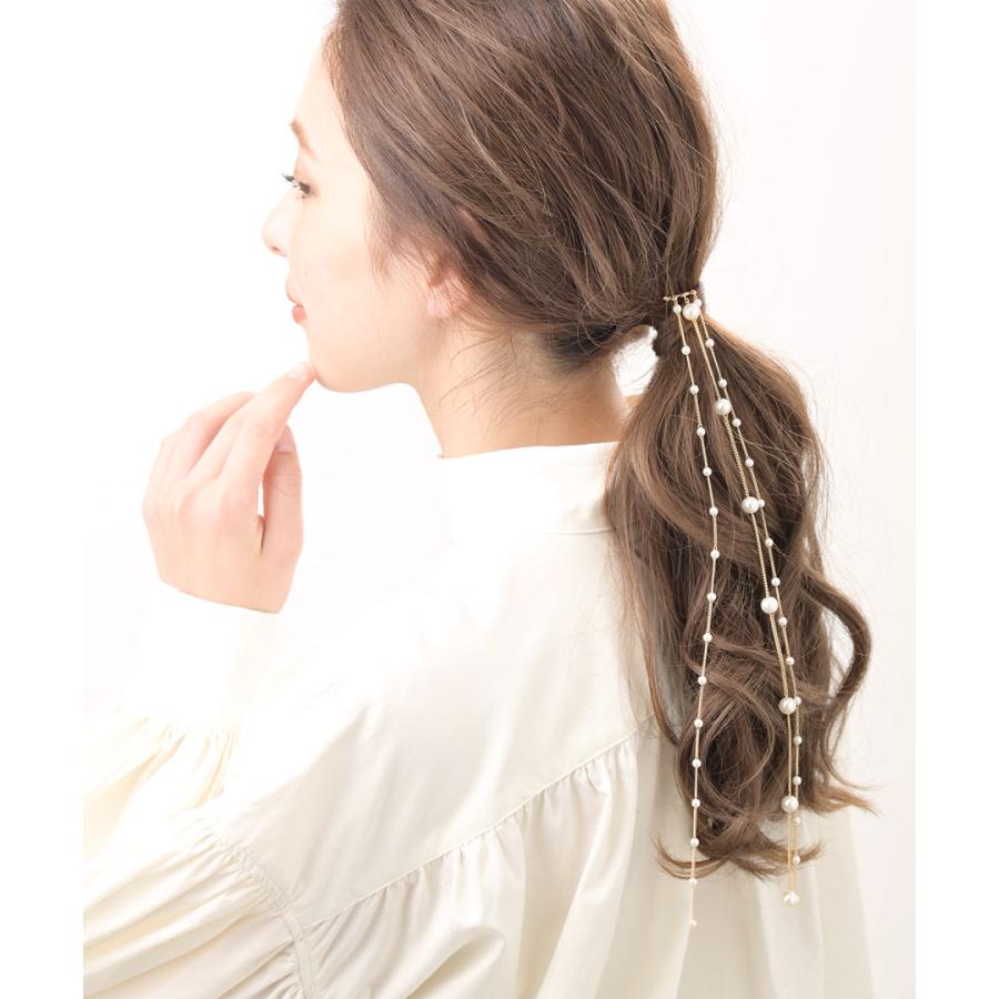 ヴァンテーヌ コーム パール 三連 ロング チェーン ヘアアクセサリー