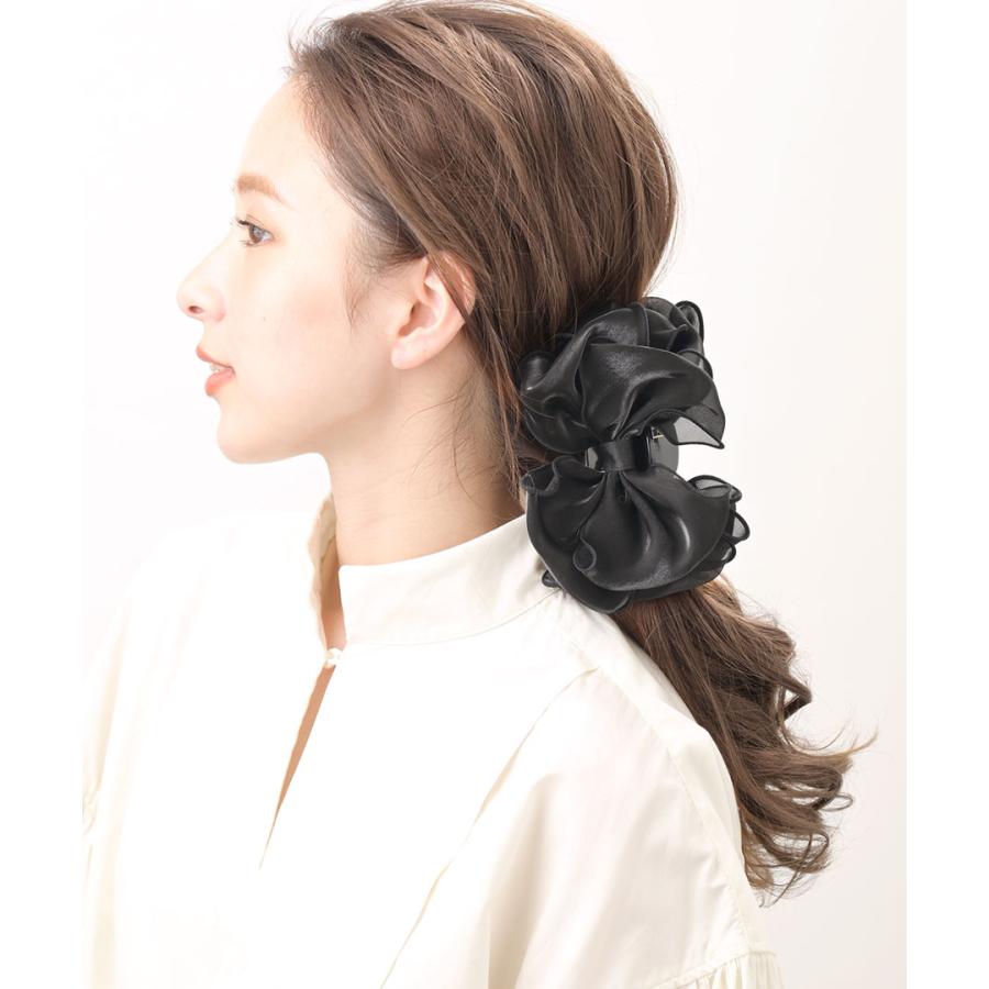 バンスクリップ シフォン フリル ビッグ リボン ヘアクリップ 上品 