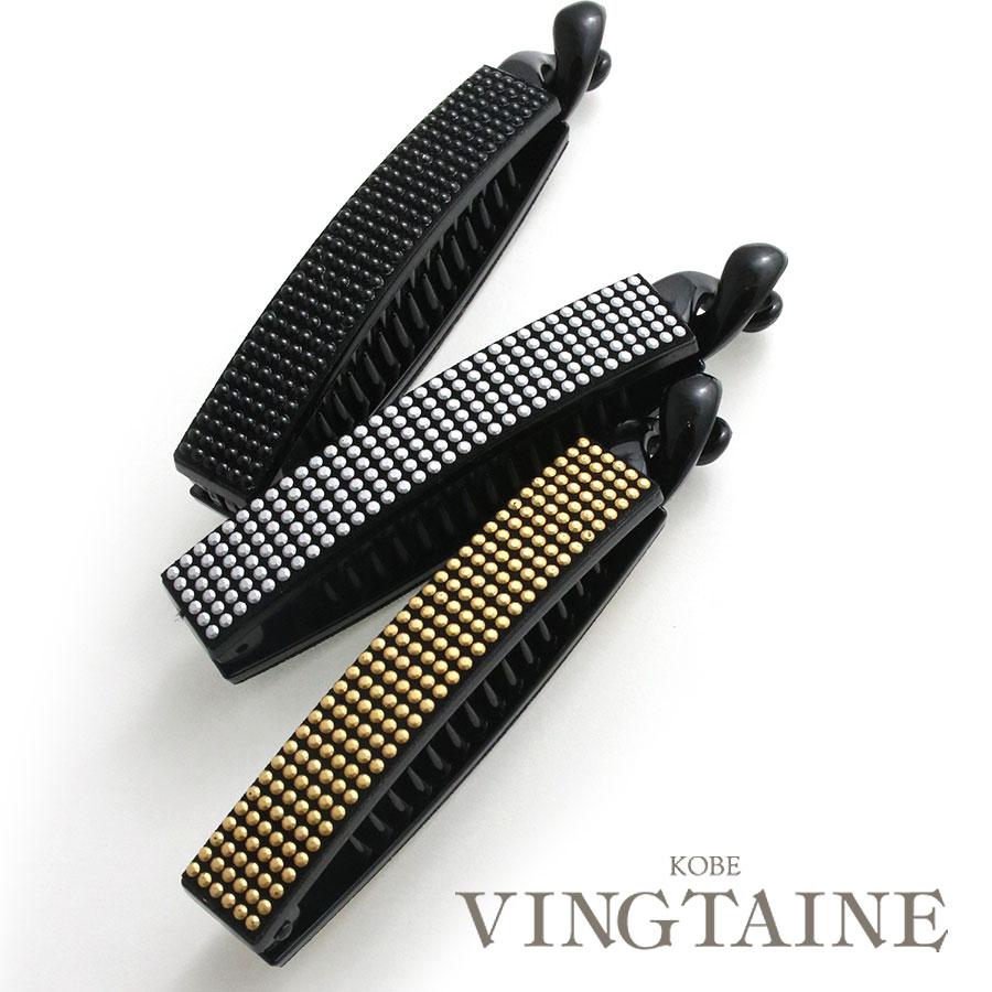 フランスラックス キャスケード バナナクリップ スタッズ ヘアクリップ