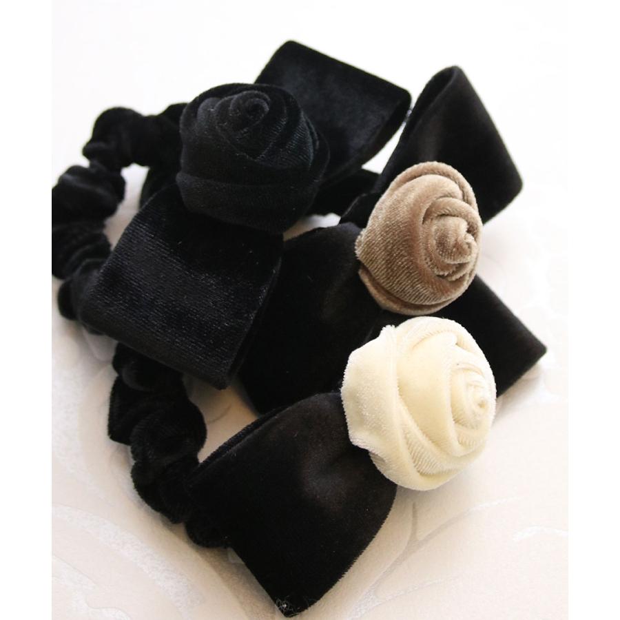 ヴァンテーヌ シュシュ ヘアゴム ローズ 薔薇 バラ リボン ベロア お花