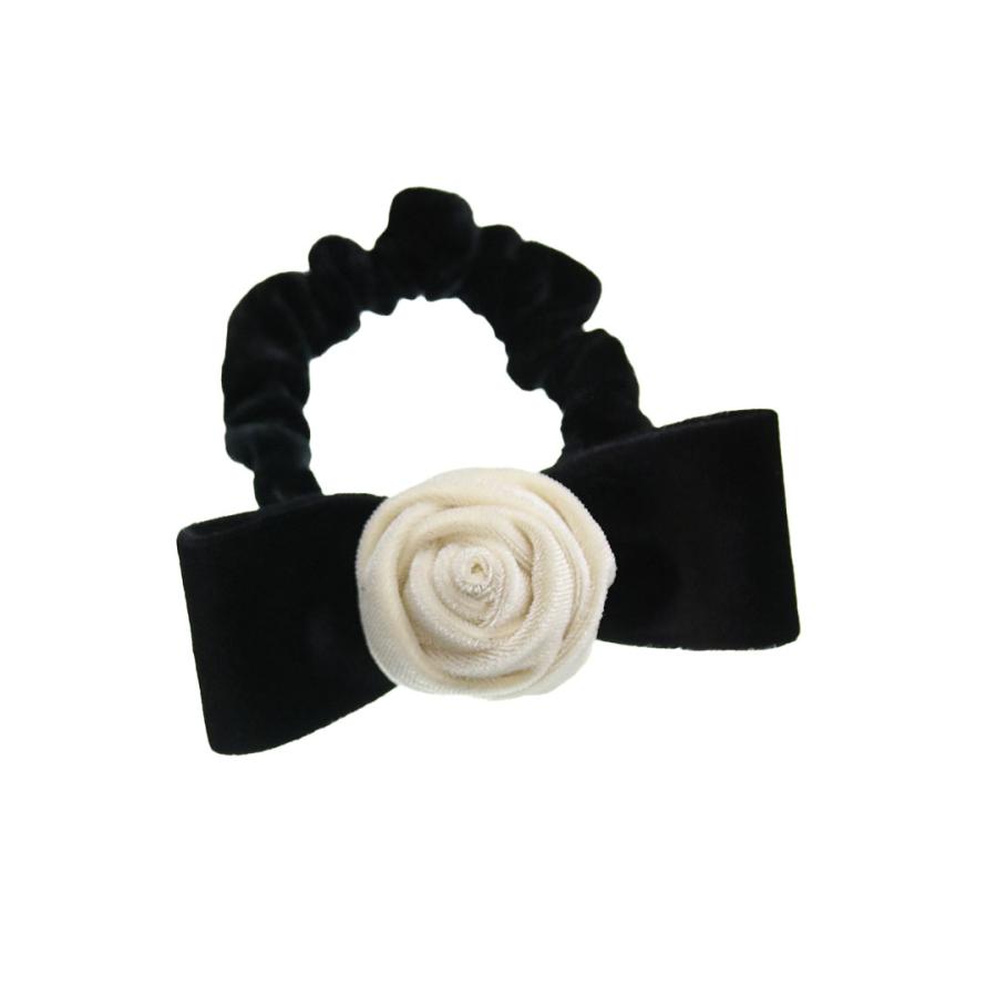 ヴァンテーヌ シュシュ ヘアゴム ローズ 薔薇 バラ リボン ベロア お花