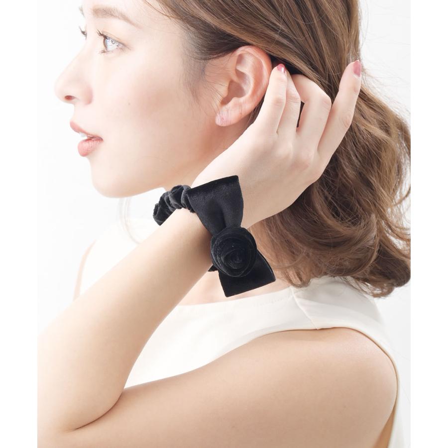 ヴァンテーヌ シュシュ ヘアゴム ローズ 薔薇 バラ リボン ベロア お花