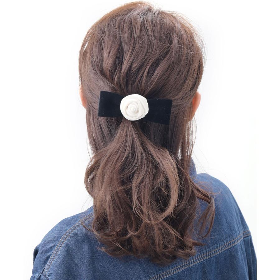 ヴァンテーヌ バレッタ ヘアクリップ ローズ 薔薇 バラ リボン ベロア