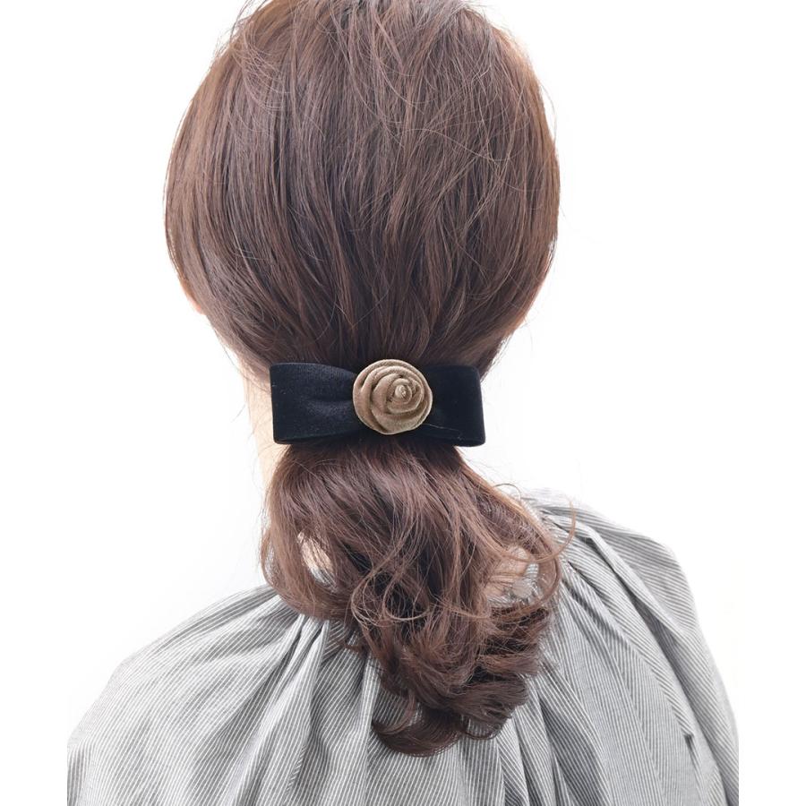 ヴァンテーヌ バレッタ ヘアクリップ ローズ 薔薇 バラ リボン ベロア