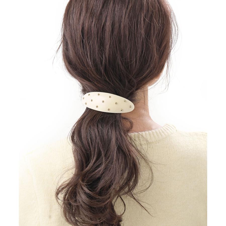 ヴァンテーヌ バレッタ ヘアクリップ スタッズ オーバル ツヤ 上品