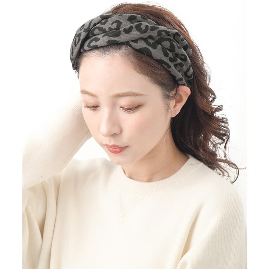 ヴァンテーヌ ヘアバンド レオパード柄 豹柄 ワイヤー入り ニット