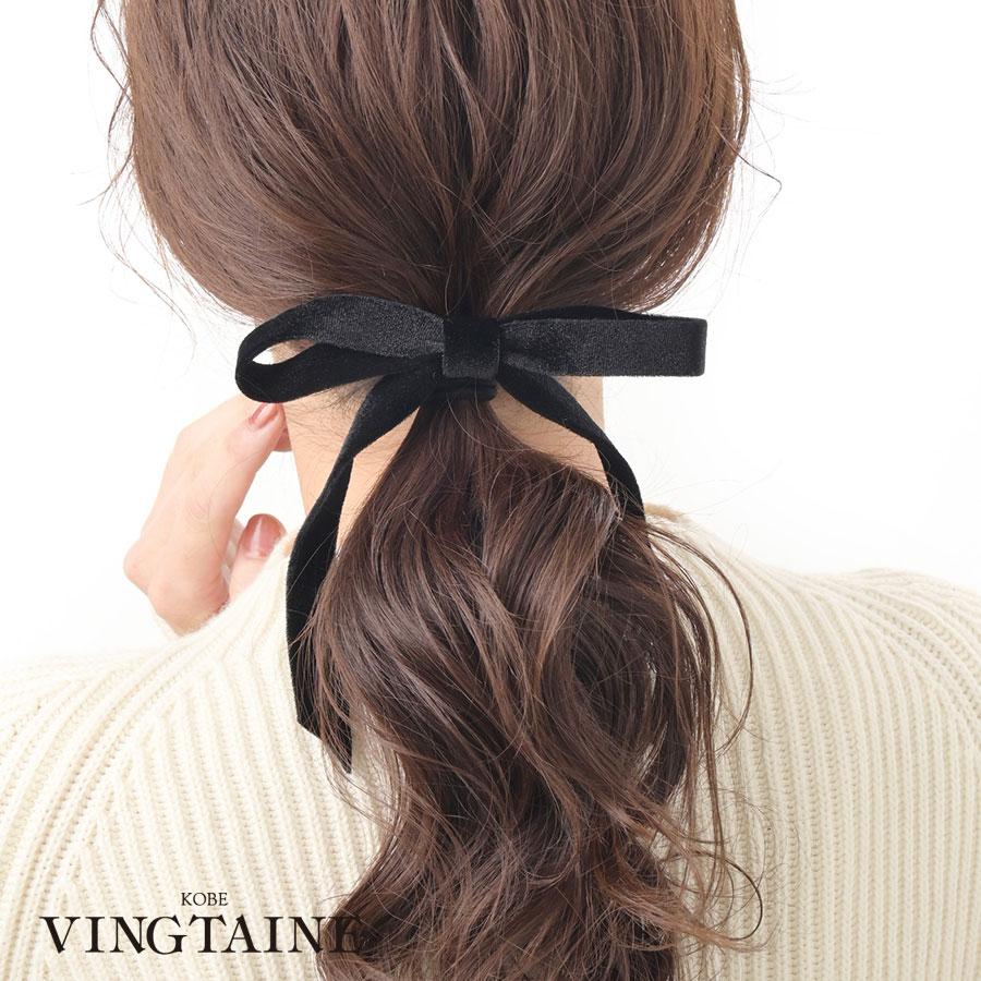 148】ヘアゴム・ポニーフック （ストライプ柄ロングリボンポニーフック  