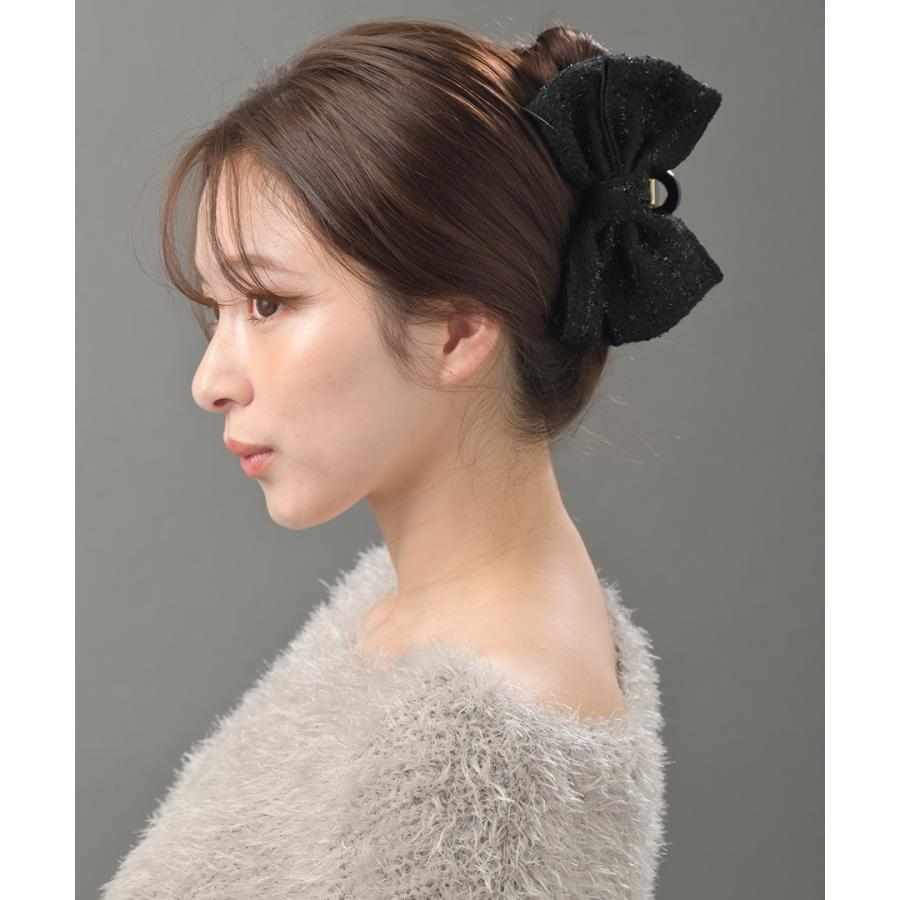 ヴァンテーヌ バンスクリップ ヘアクリップ ビッグリボン ツイード調