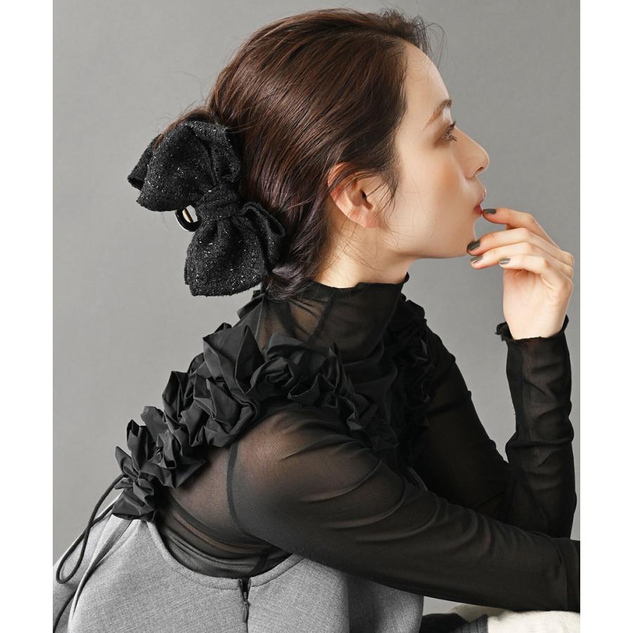 ヴァンテーヌ バンスクリップ ヘアクリップ ビッグリボン ツイード調