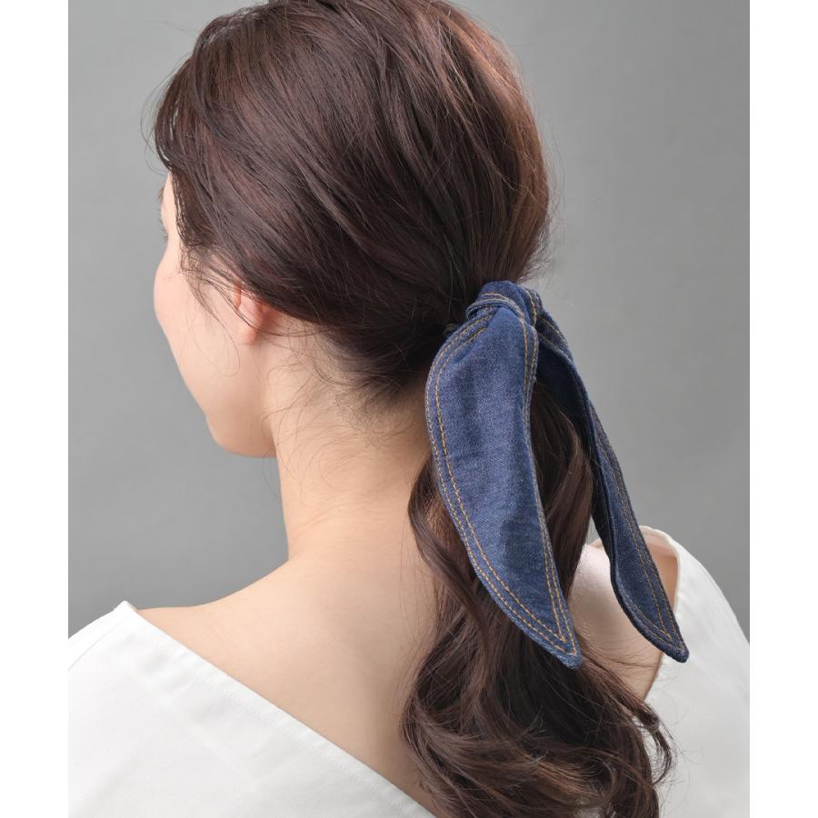 ヴァンテーヌ デニムリボンヘアゴム ロング 大人カジュアル ヘアアクセ