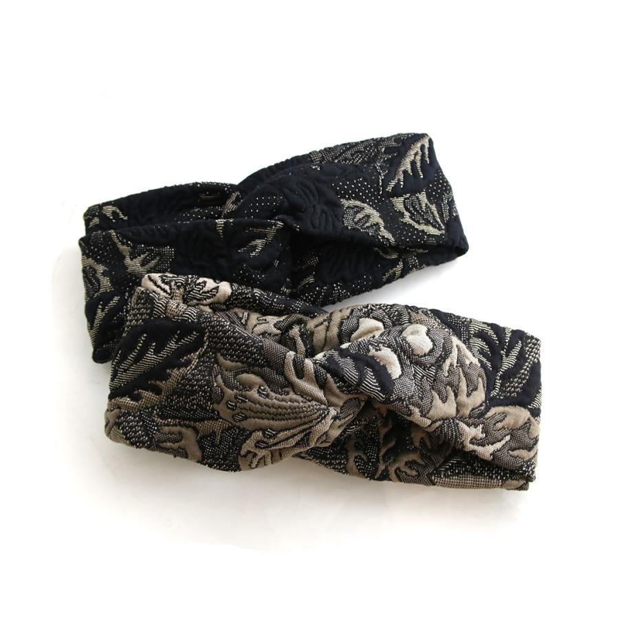 ヴァンテーヌ 刺繍ボリュームターバンヘアバンド 幅広 クロスターバン