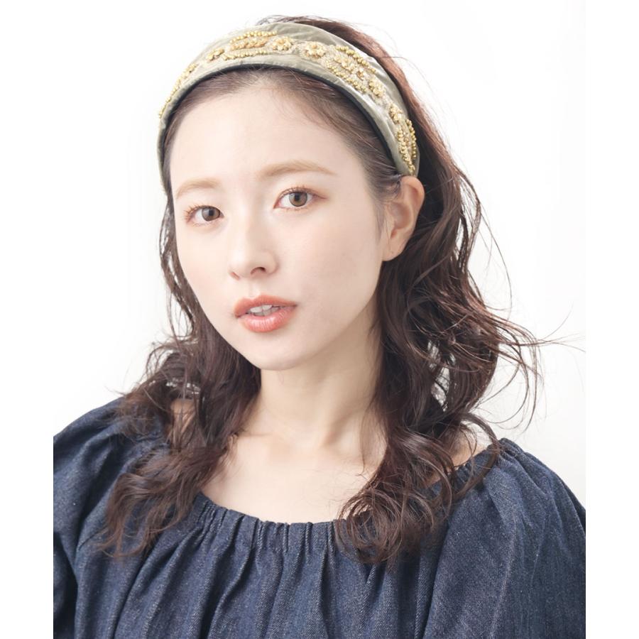 【美品】CA4LA カチューシャ　タッセル　ポンポン　ビーズ　刺繍 ヴァンテーヌ ゴールドビーズ刺繍カチューシャ レディース ヘア