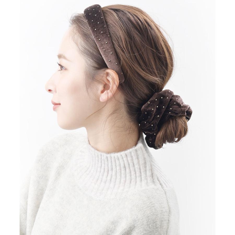 ヴァンテーヌ シュシュ ベロア ドット スタッズ メタル シンプル