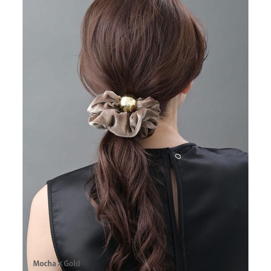 ヴァンテーヌ ☆新色入荷☆メタルボール付きベロアシュシュ 上品 大人