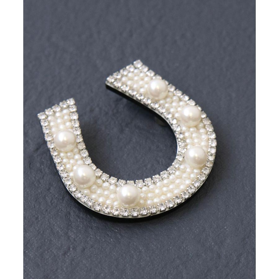 【あい】pumpkin赤、馬の蹄ブローチ ヴァンテーヌ マグネット式ブローチ 馬蹄モチーフ ホースシュー パール