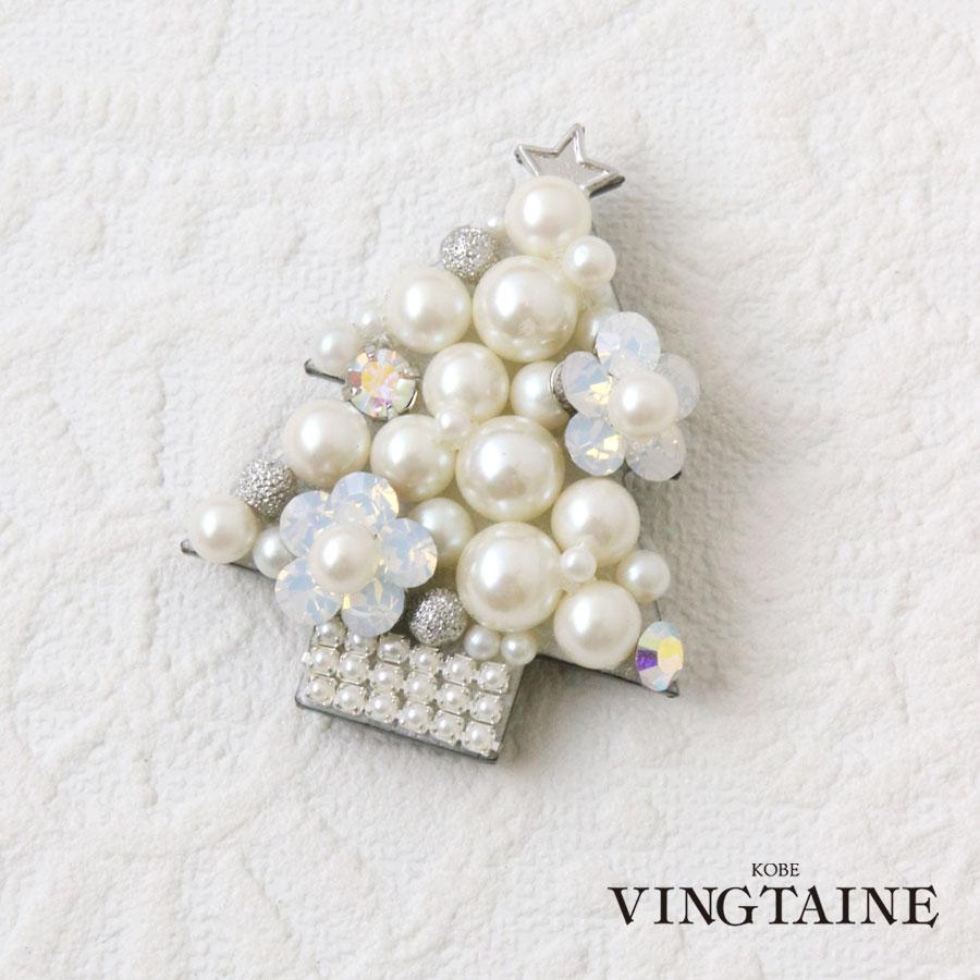 ヴァンテーヌ マグネット式ブローチ ツリーモチーフ パール×ストーン