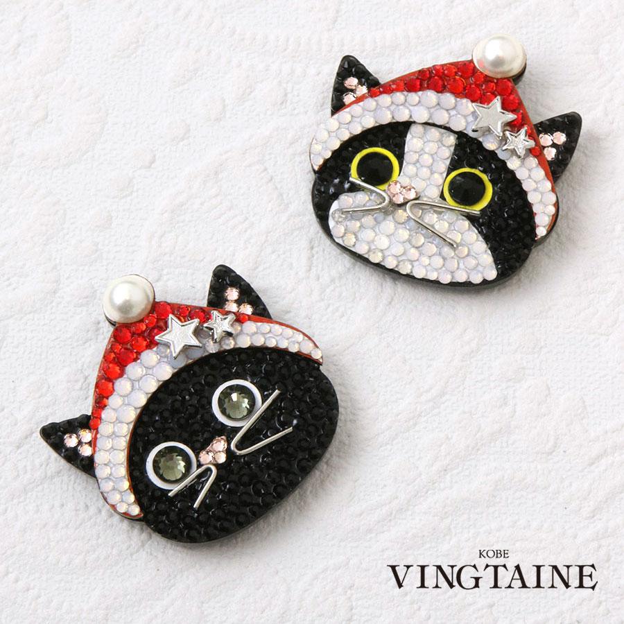 ヴァンテーヌ マグネット式ブローチ 猫サンタモチーフ クリスマス Xmas