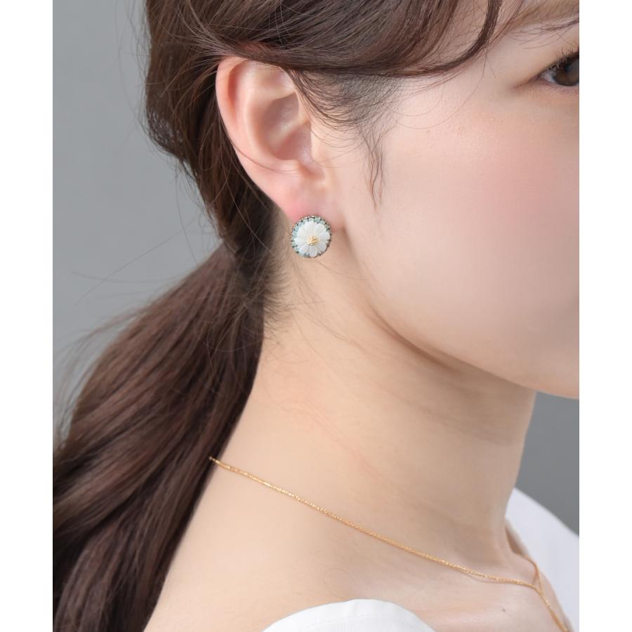 大人花柄 ピアス イヤリング ヴァンテーヌ ピアス イヤリング オーバル型 シェルフラワー