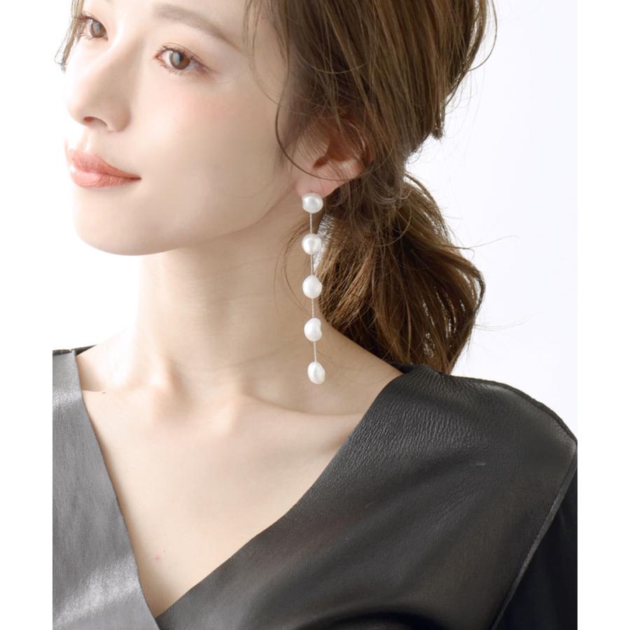 ヴァンテーヌ ピアス イヤリング 淡水パール ロング 5粒 バロック