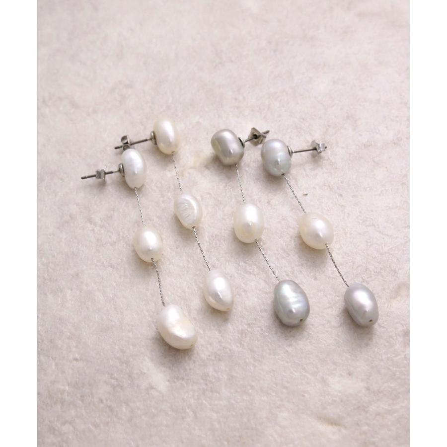 ヴァンテーヌ 3粒淡水パールロングピアス イヤリング バロックパール