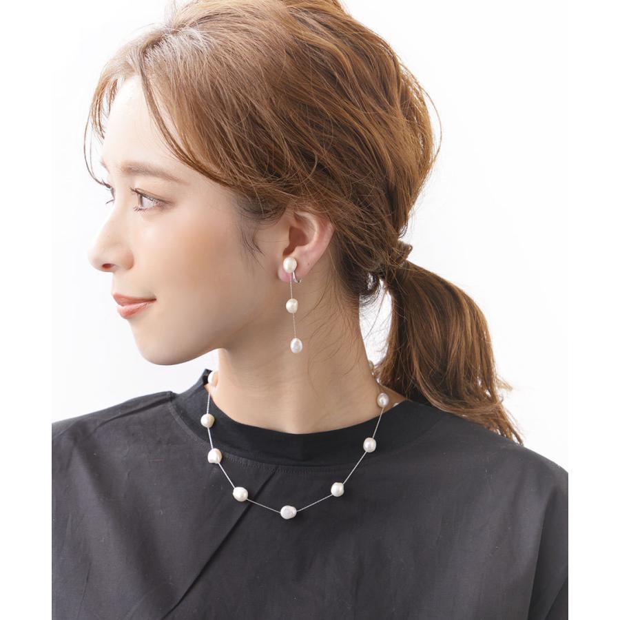 ヴァンテーヌ 3粒淡水パールロングピアス イヤリング バロックパール