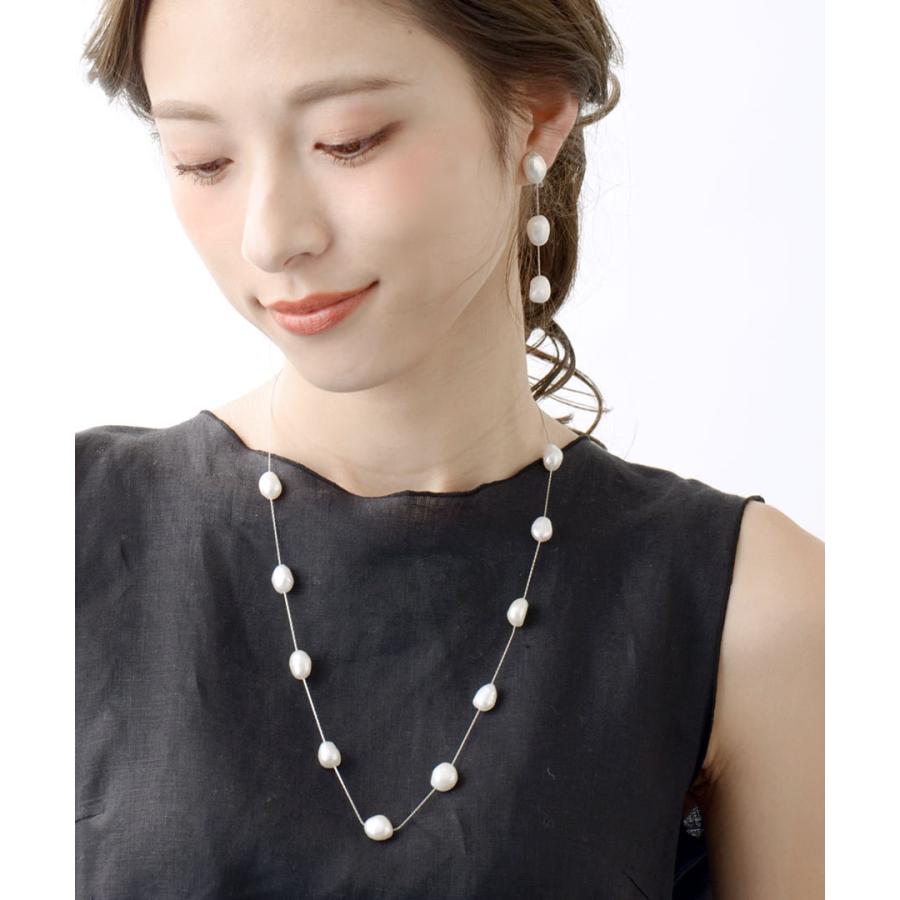 ヴァンテーヌ 3粒淡水パールロングピアス イヤリング バロックパール