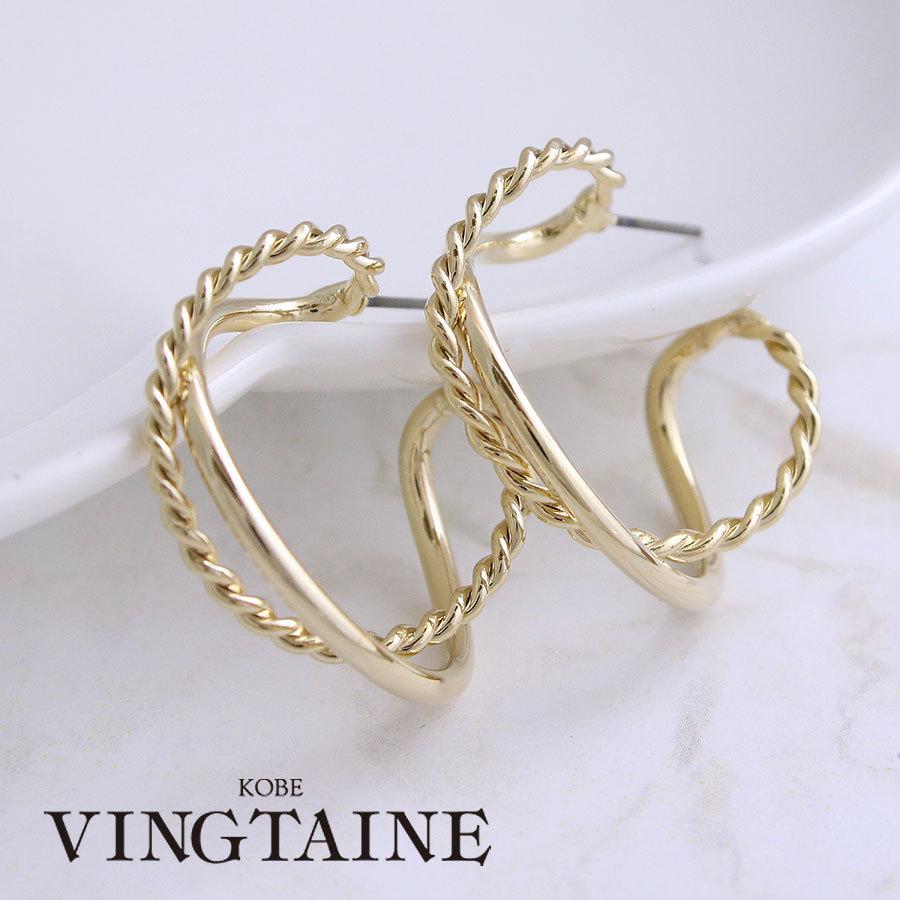 SALE ツイストクロスフープピアス シンプル 大人っぽい カジュアル