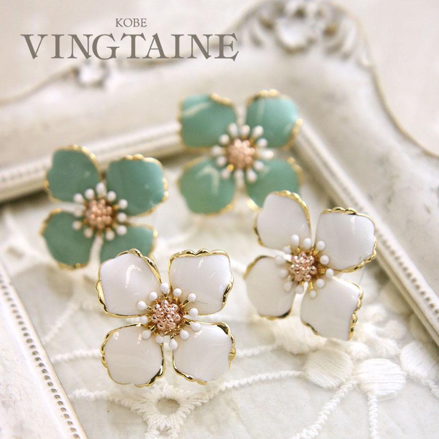 ヴァンテーヌ SALE ピアス イヤリング フラワー エナメル調 大ぶり