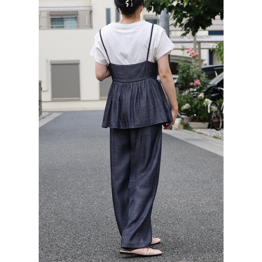 セットアップ レディース デニム風 キャミソール ワイドパンツ 春 夏 2