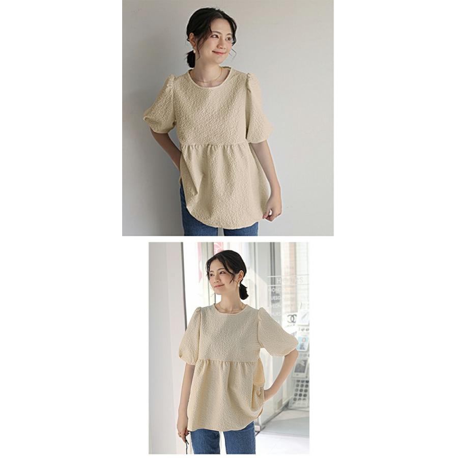 バックリボンジャガードペプラムトップス バックリボン ジャガード ペプラム トップス lieulien×momo 全3