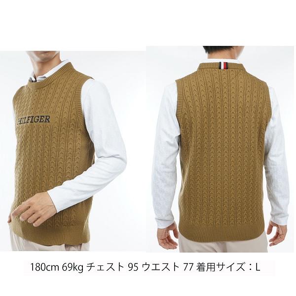 トミーヒルフィガー ゴルフ メンズ ケーブルクルーネックニットベスト   GOLF THMA354 2023年秋冬モデル TOMMY HILFIGER GOLF（トミー ヒルフィガー ゴルフ） トミー